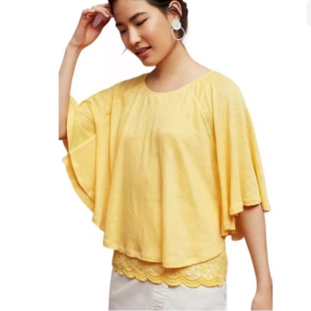 ANTHROPOLOGIE Akemi Kin Linen Lace Cape Poncho Top